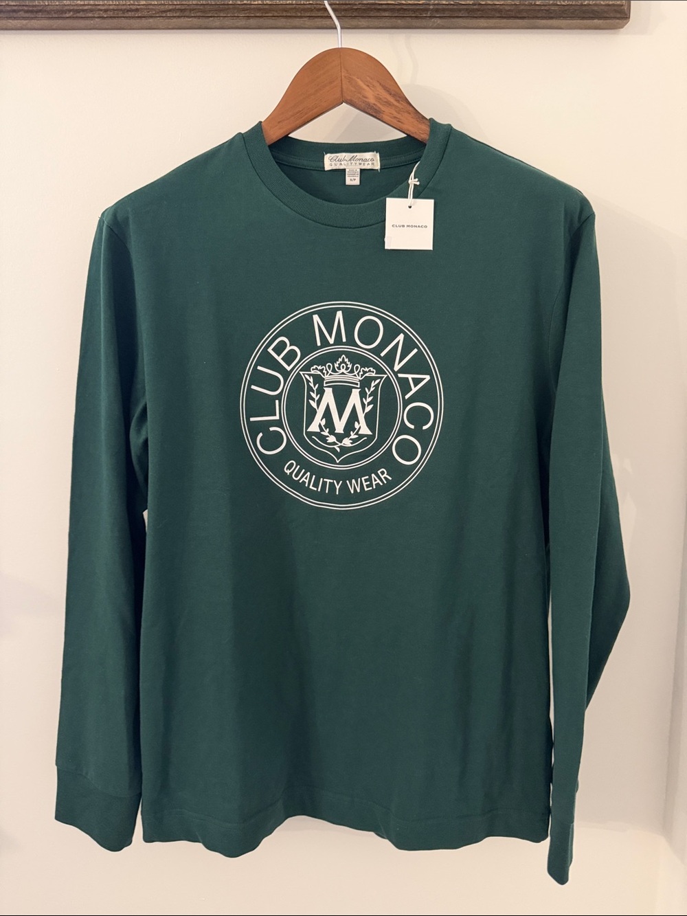 Club Monaco Forest Green Long-Sleeve Logo Tee NWT - size S